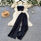 Vintage Camisole & Wide-leg Trousers 2Pcs