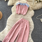 Vintage Camisole & Wide-leg Trousers 2Pcs