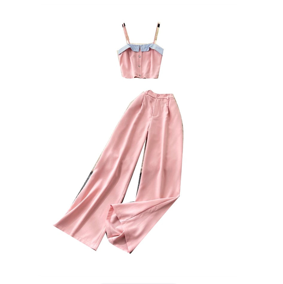 Vintage Camisole & Wide-leg Trousers 2Pcs