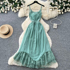 Backless Green Lace Patchwork Slip Dress