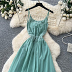 Backless Green Lace Patchwork Slip Dress