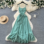 Backless Green Lace Patchwork Slip Dress