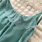 Backless Green Lace Patchwork Slip Dress