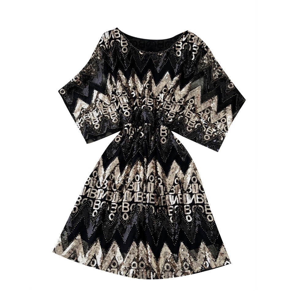 Monogrammed Sequined Black Dress