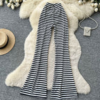Stretchy Striped Print Flared Pants