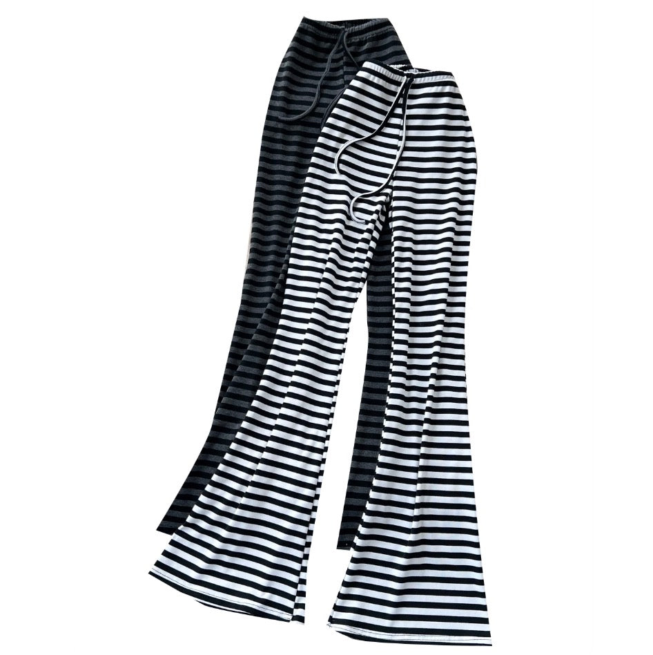Stretchy Striped Print Flared Pants