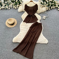V-neck Knitwear & Skirt 2Pcs Sets