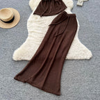 V-neck Knitwear & Skirt 2Pcs Sets