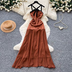 Color Blocking Backless Halter Dress