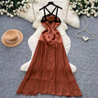 Color Blocking Backless Halter Dress