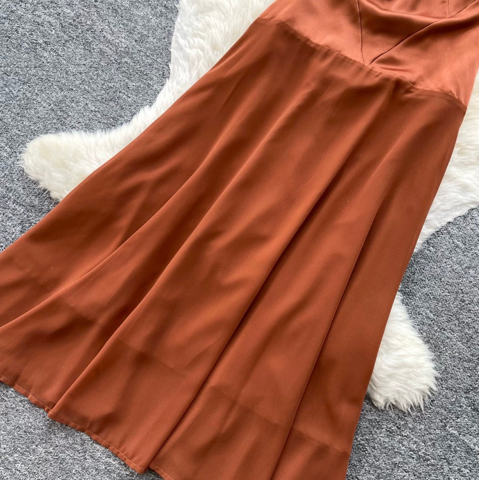 Color Blocking Backless Halter Dress