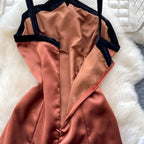 Color Blocking Backless Halter Dress