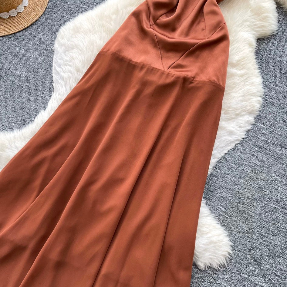 Color Blocking Backless Halter Dress
