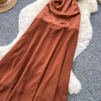 Color Blocking Backless Halter Dress