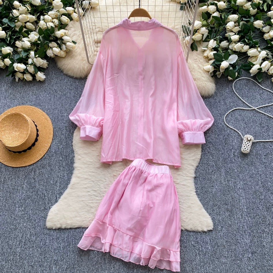 Shirt & 3D Ruffled Skirt 2Pcs