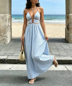 Striped Halter Cutout Maxi Summer Dress