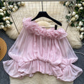 Slant Neckline Ruffled Chiffon Shirt
