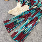 Printed V-neck Cardigan & Trousers 2Pcs