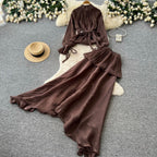 Pleated Shirt & Layered A-line 2Pcs