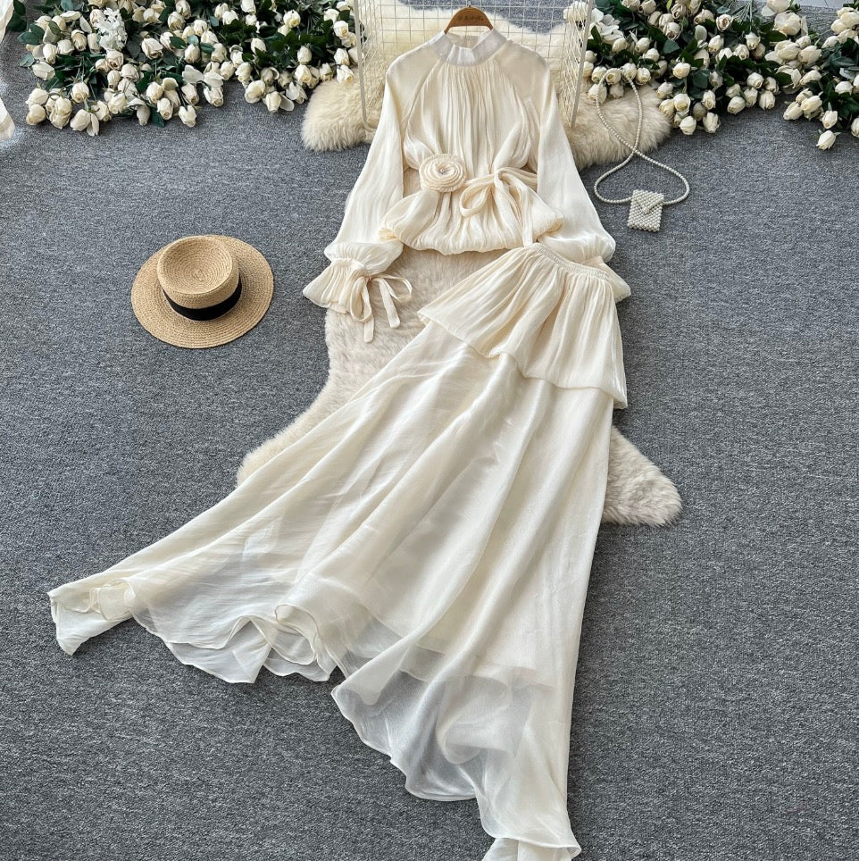 Pleated Shirt & Layered A-line 2Pcs