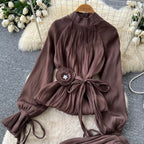 Pleated Shirt & Layered A-line 2Pcs