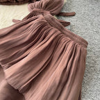 Pleated Shirt & Layered A-line 2Pcs