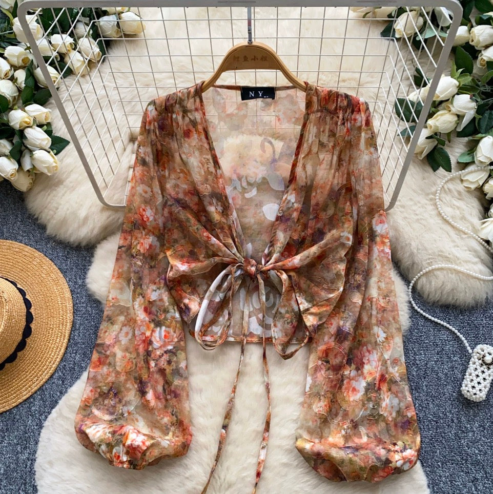 Vintage Flared Sleeve Floral Shirt