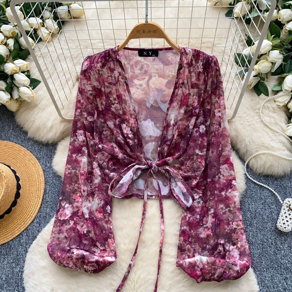 Vintage Flared Sleeve Floral Shirt