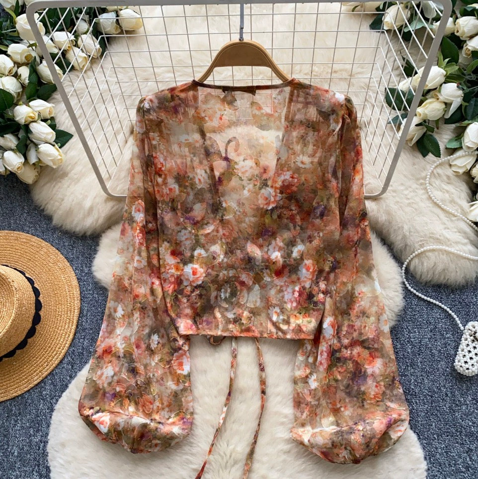 Vintage Flared Sleeve Floral Shirt