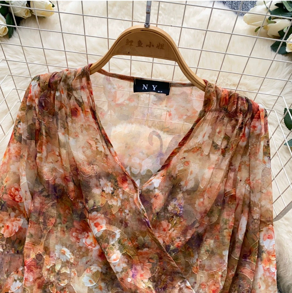Vintage Flared Sleeve Floral Shirt