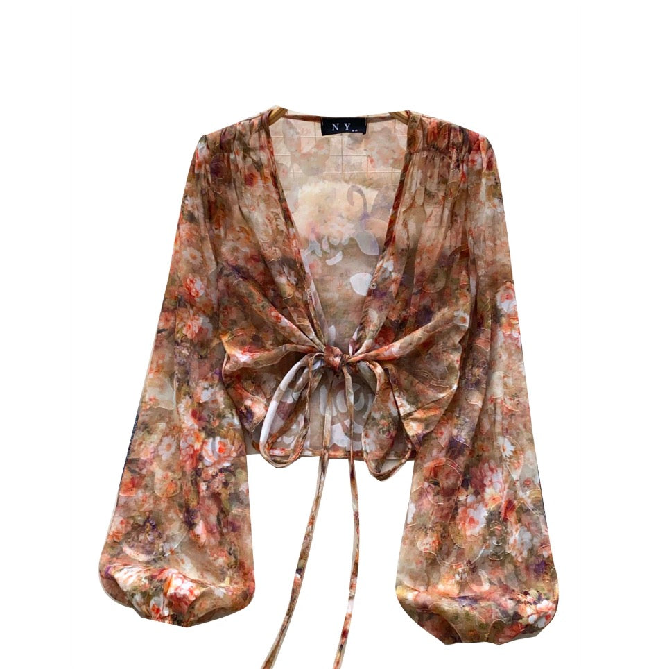 Vintage Flared Sleeve Floral Shirt