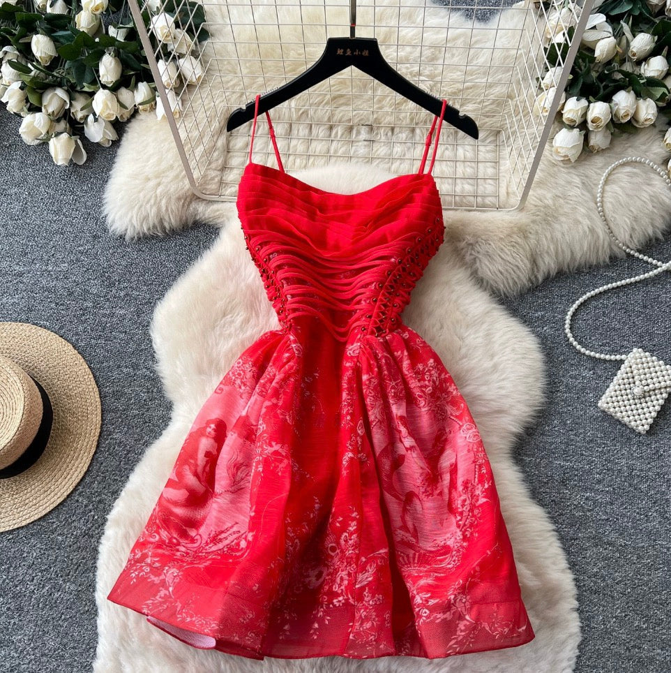 Floral Print Red Slip Dress