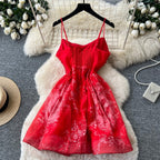 Floral Print Red Slip Dress