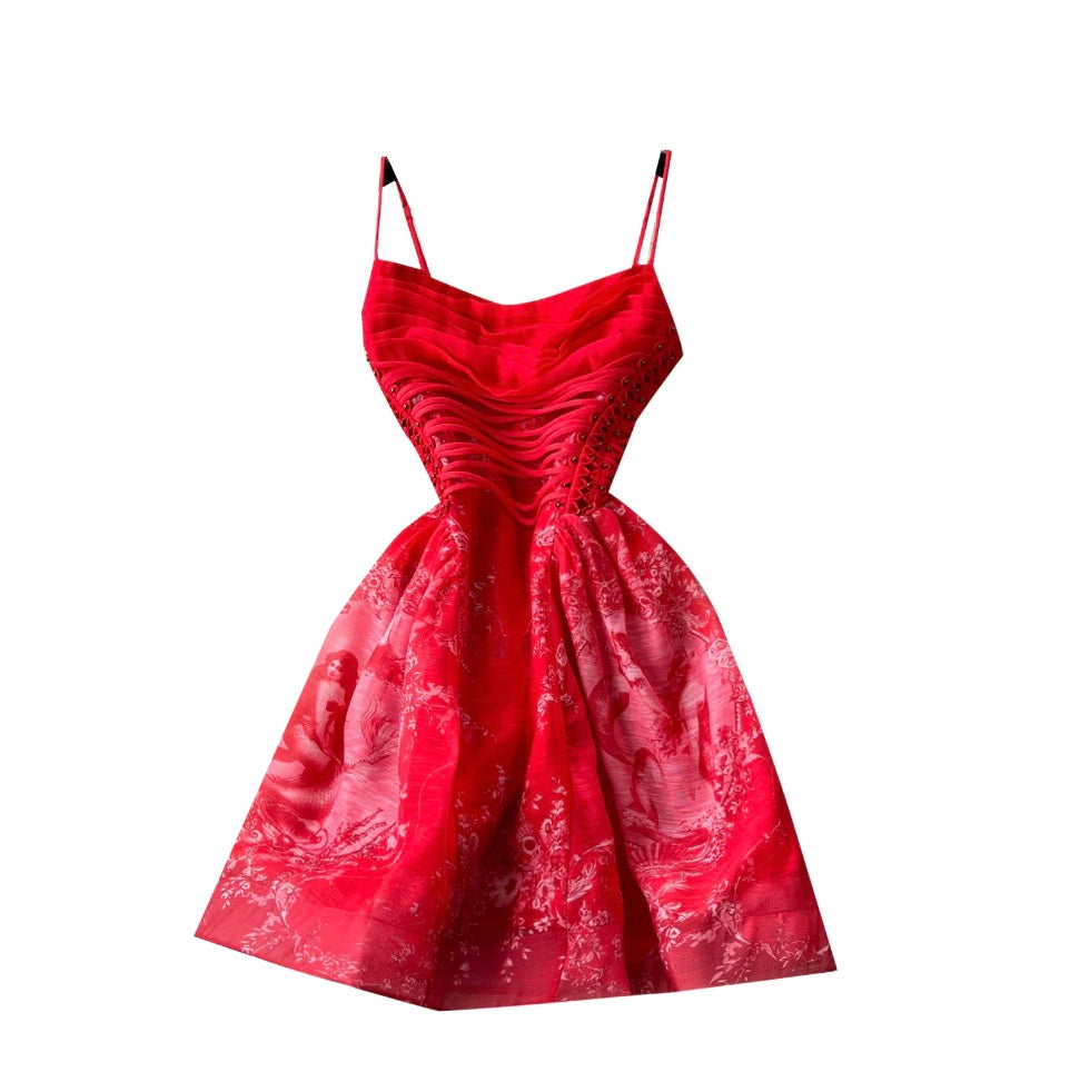 Floral Print Red Slip Dress