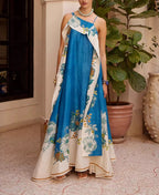 Asymmetric Strap Floral Print Maxi Dress Ruffled Trim Boho Vacation Maxi Dress