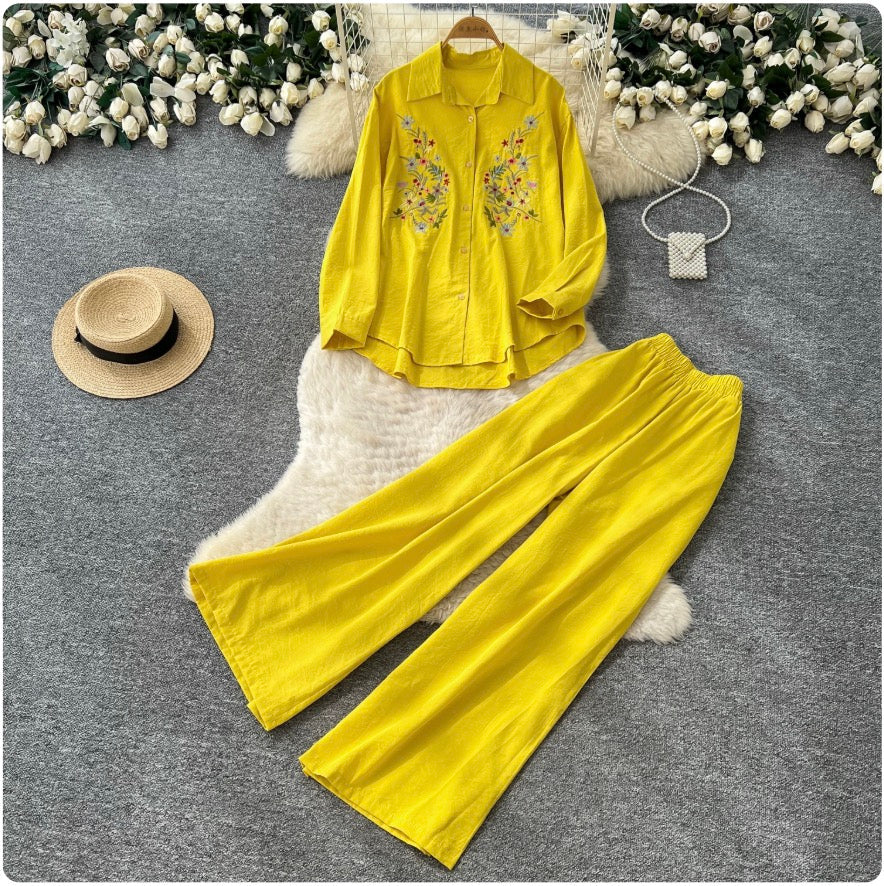 Embroidery Shirt & Trousers 2Pcs