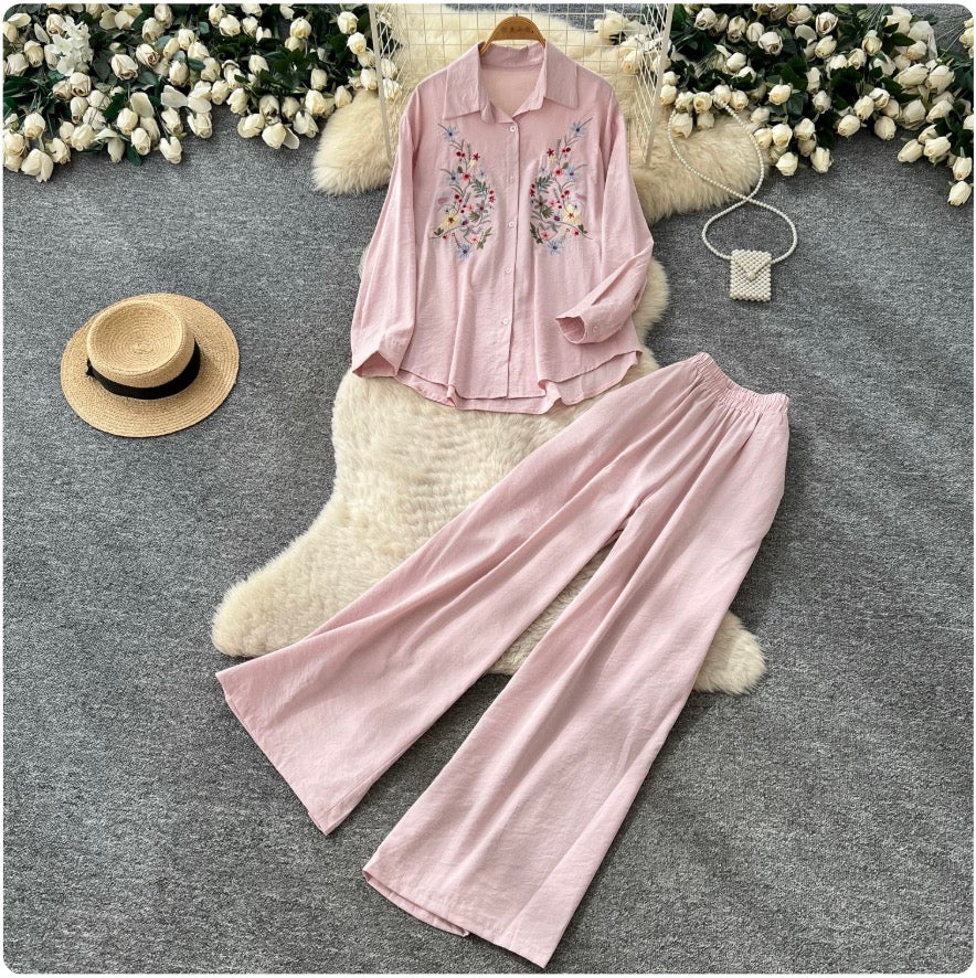 Embroidery Shirt & Trousers 2Pcs