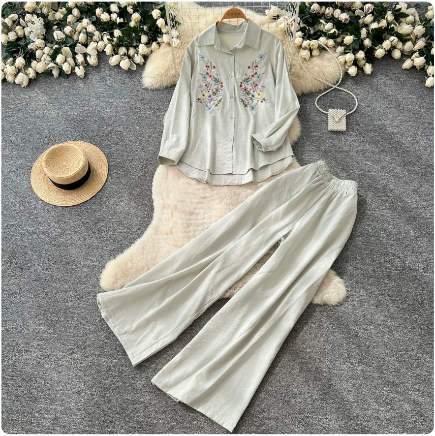 Embroidery Shirt & Trousers 2Pcs