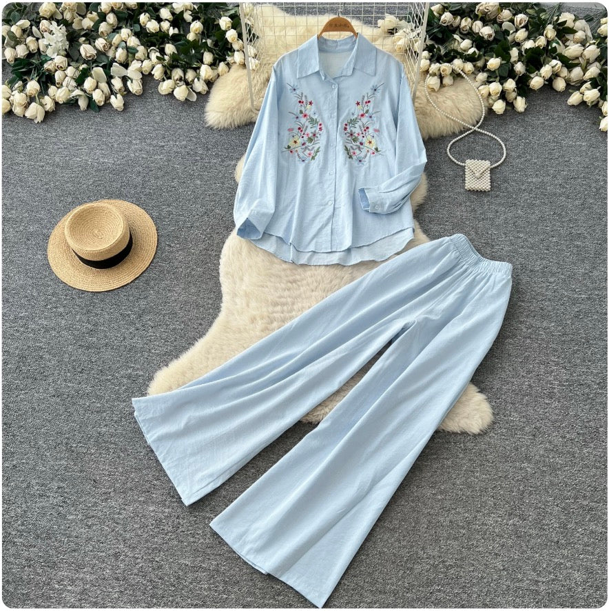 Embroidery Shirt & Trousers 2Pcs