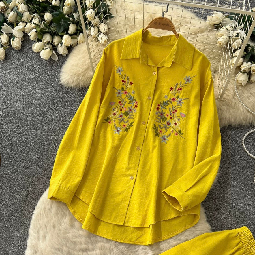 Embroidery Shirt & Trousers 2Pcs