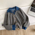 Faux Two-pieces Denim Patchwork Cardigan