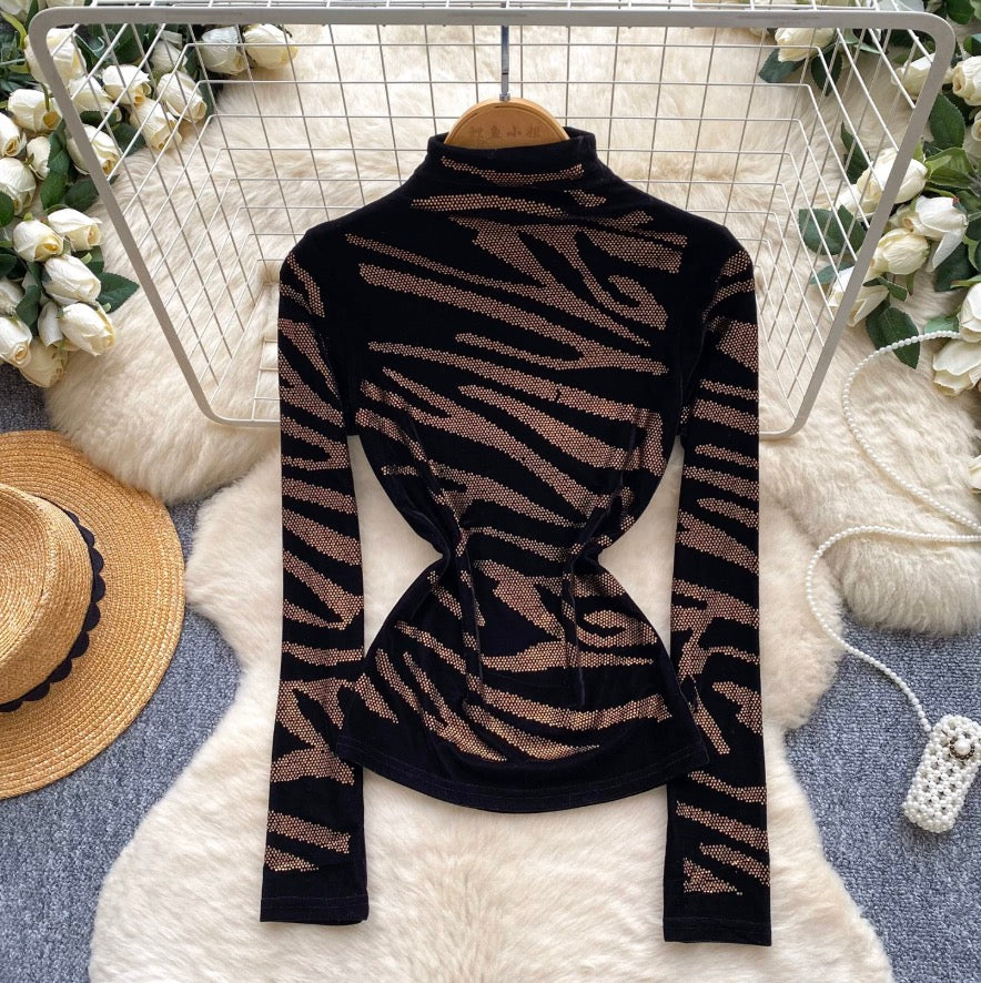 Rhinestone Studded Zebra Print Top