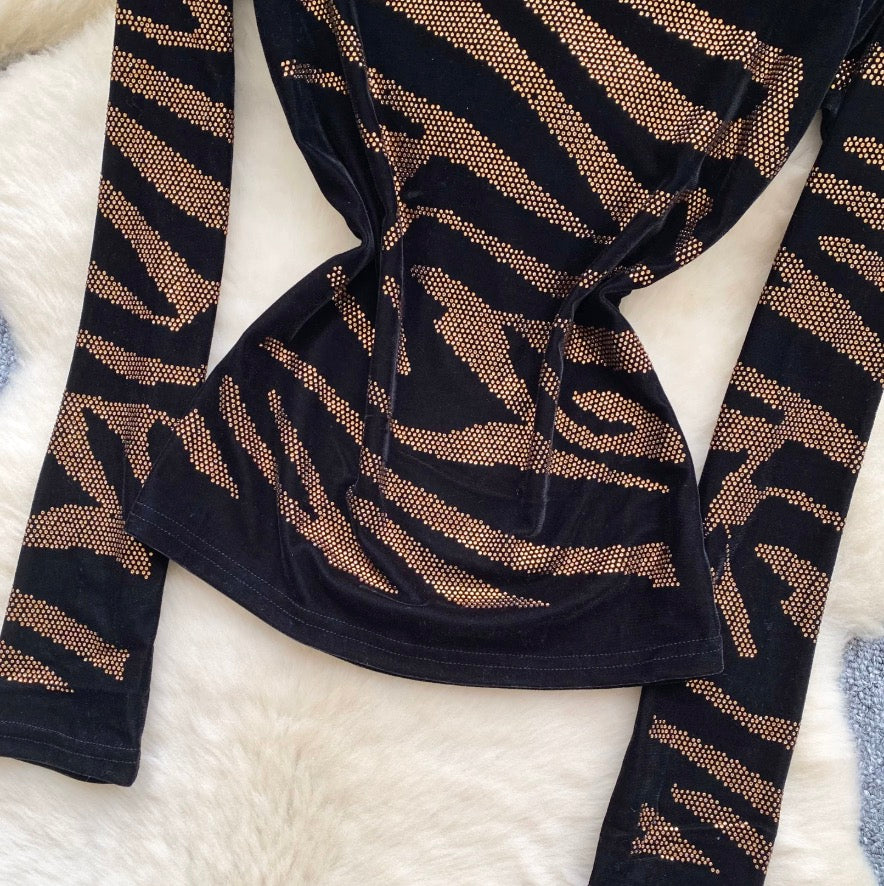 Rhinestone Studded Zebra Print Top