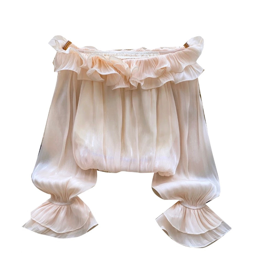 Off-shoulder 3D Ruffled Chiffon Shirt