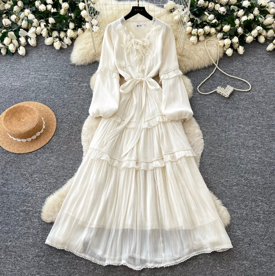 French Style A-line Ruffled Dress