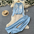 Color-blocking Cardigan & Trousers 2Pcs
