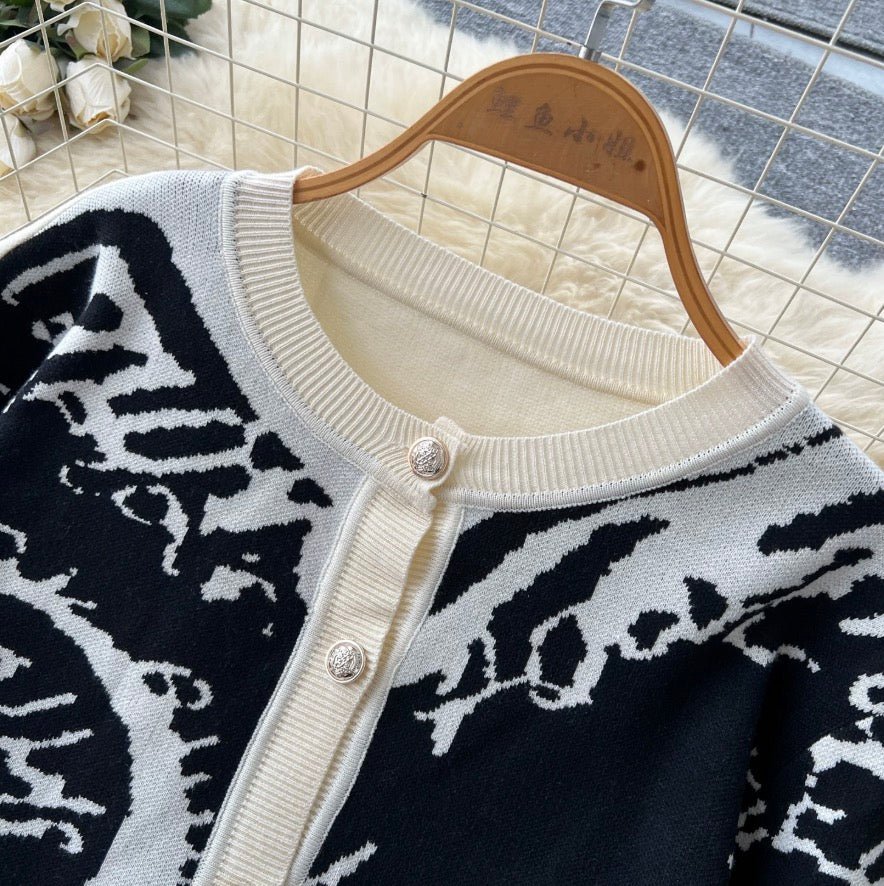 Color-blocking Cardigan & Trousers 2Pcs