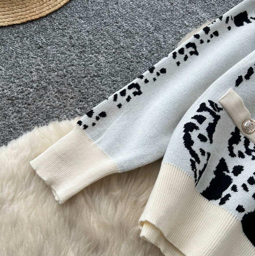 Color-blocking Cardigan & Trousers 2Pcs