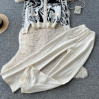 Color-blocking Cardigan & Trousers 2Pcs