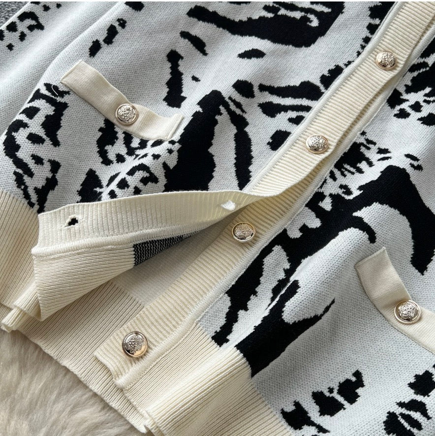 Color-blocking Cardigan & Trousers 2Pcs